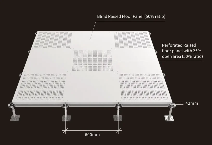 Class 100 Cleanroom Raised Floor System - 42mm Steel Panel with Perforated (25% open area) and Blind panels