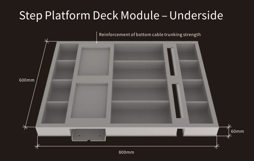 Step Platform Deck Module - Underside (600mm x 800mm, reinforced cable trunking)