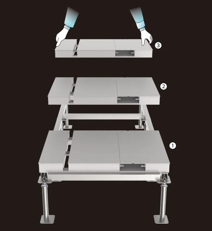 The platform deck can be installed using a modular layout (exploded view)